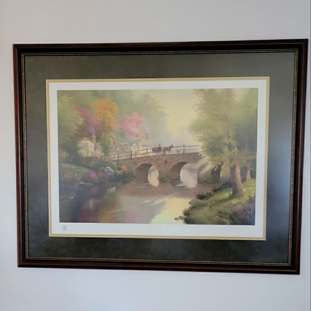 HOMETOWN BRIDGE, HOMETOWN MEMORIES V BY THOMAS KINKADE FRAMED AND SIGNED PRINT